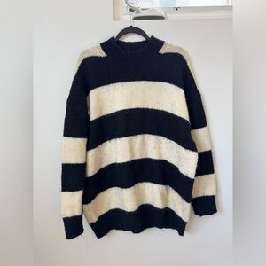 Mango MNG Striped Chunky Knit Sweater Women’s Large Black Cream Oversized